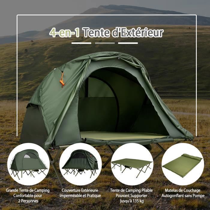 Tienda de campaña elevada COSTWAY de tela Oxford 600D - Colchón autoinflable, bolsa de transporte con ruedas, doble techo, color verde impermeable