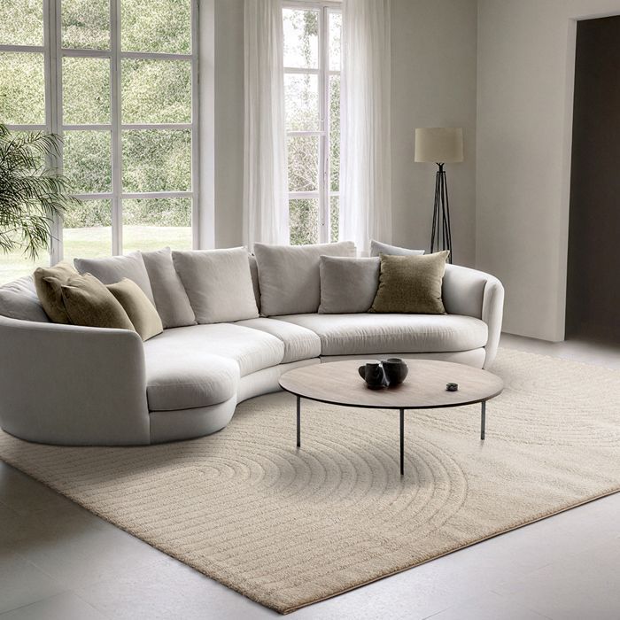 Vloerkleed voor de woonkamer - THE CARPET - Elisa - Geometrisch - Hoogwaardig fluweel - Beige - Rond, 120 cm