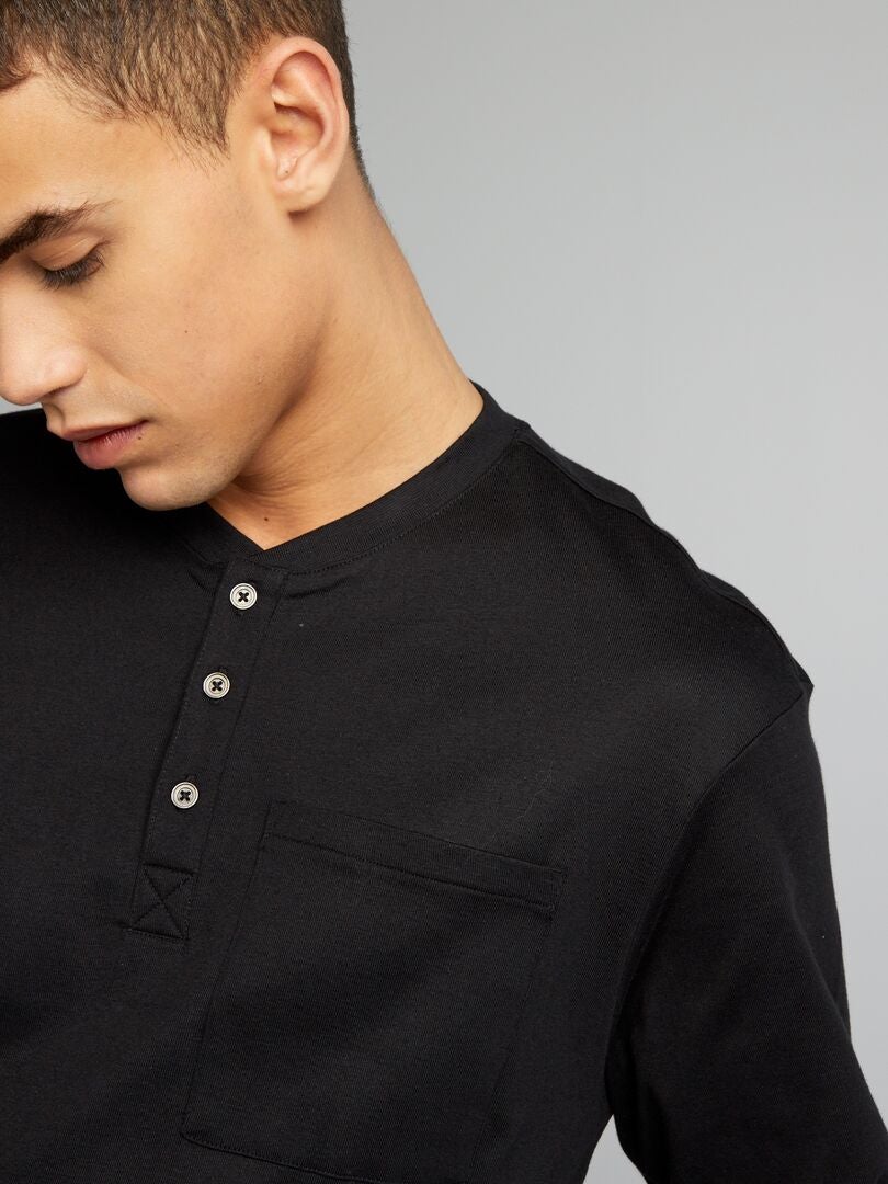 Henley-hals T-shirt - zwart