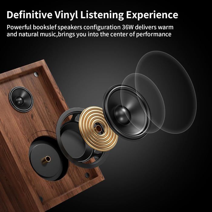 Turntable - CACTOSE - HiFi - Bluetooth - Detachable speakers - Brown wood - 45 RPM