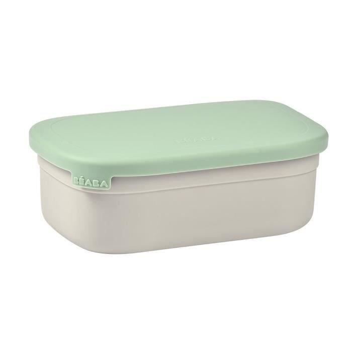 BEABA, portapranzo per bambini in acciaio inox con coperchio in silicone e copertura protettiva, grigio velluto e verde salvia