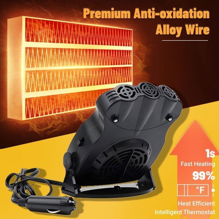 Calefactor para coche - GRANDE - 12V 200W - Ventilador antivaho - Negro - Universal