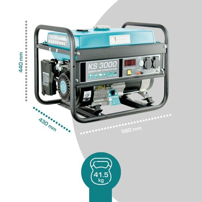 Groupe électrogène - Konner & Sohnen - KS 3000 - 3000W - Moteur monocylindre 7 ch - Démarrage manuel