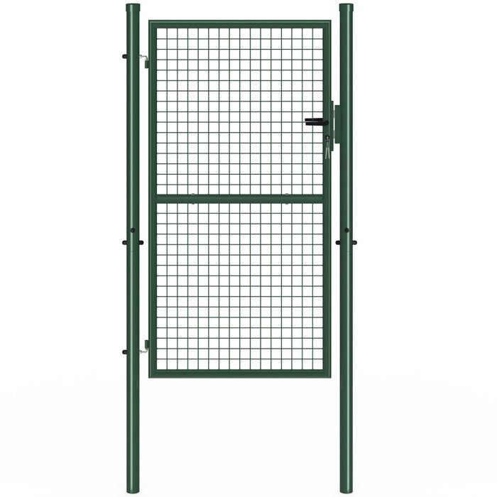 IDMARKET Portillon de jardin 105 x 175 cm en acier avec serrure et poignée vert