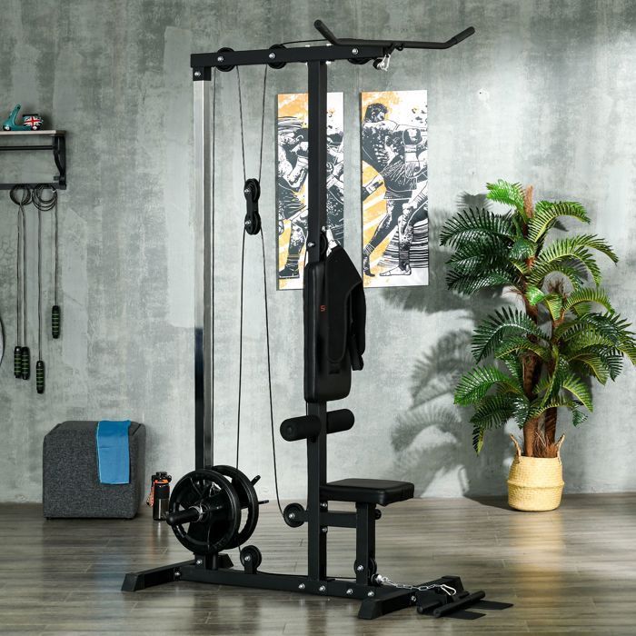 Vægttræningsstation - SPORTNOW - pulleysystem til bryst- og latissimus dorn pulldowns og overkropsøvelser - stål - sort
