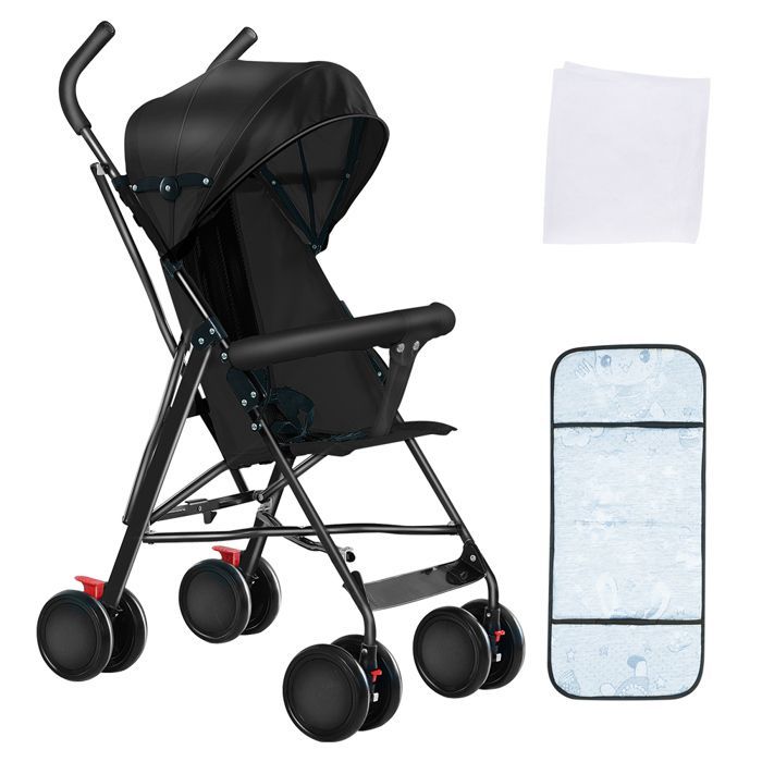 Poussette canne - XUANYU - Poussette citadine - poussette compacte - Avec Tapis En Coton + Moustiquaire - Noir