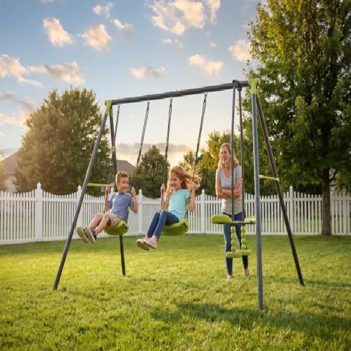 Balancelle Triple Enfant Métal 200 kg - Schaukel 3 Places pour 3+ Ans Extérieur Jardin Playground - 256x136x180 cm