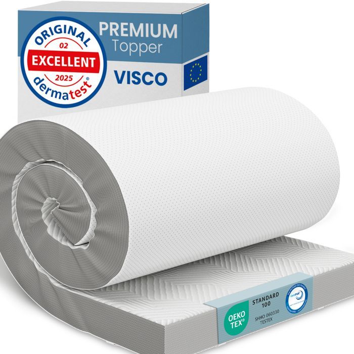 Cubrecolchón ELONEO Visco de 140x200x8cm, 8 cm de espuma viscoelástica, funda de malla 3D transpirable con esquinas elásticas.