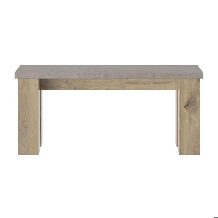 Banco cuadrado con efecto de madera de roble claro y acabado mineral.