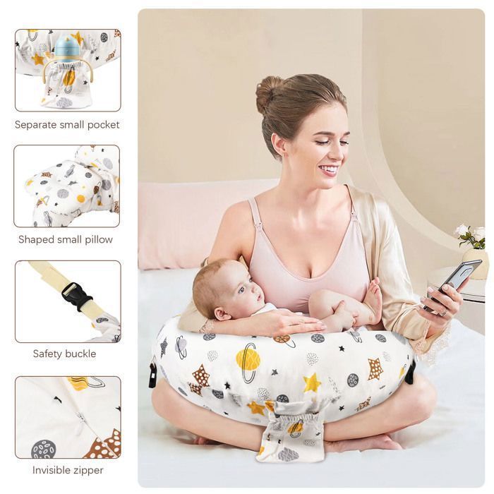 Almohada de lactancia 3 en 1: almohada pequeña multifuncional con correa ajustable para la cintura y funda extraíble.