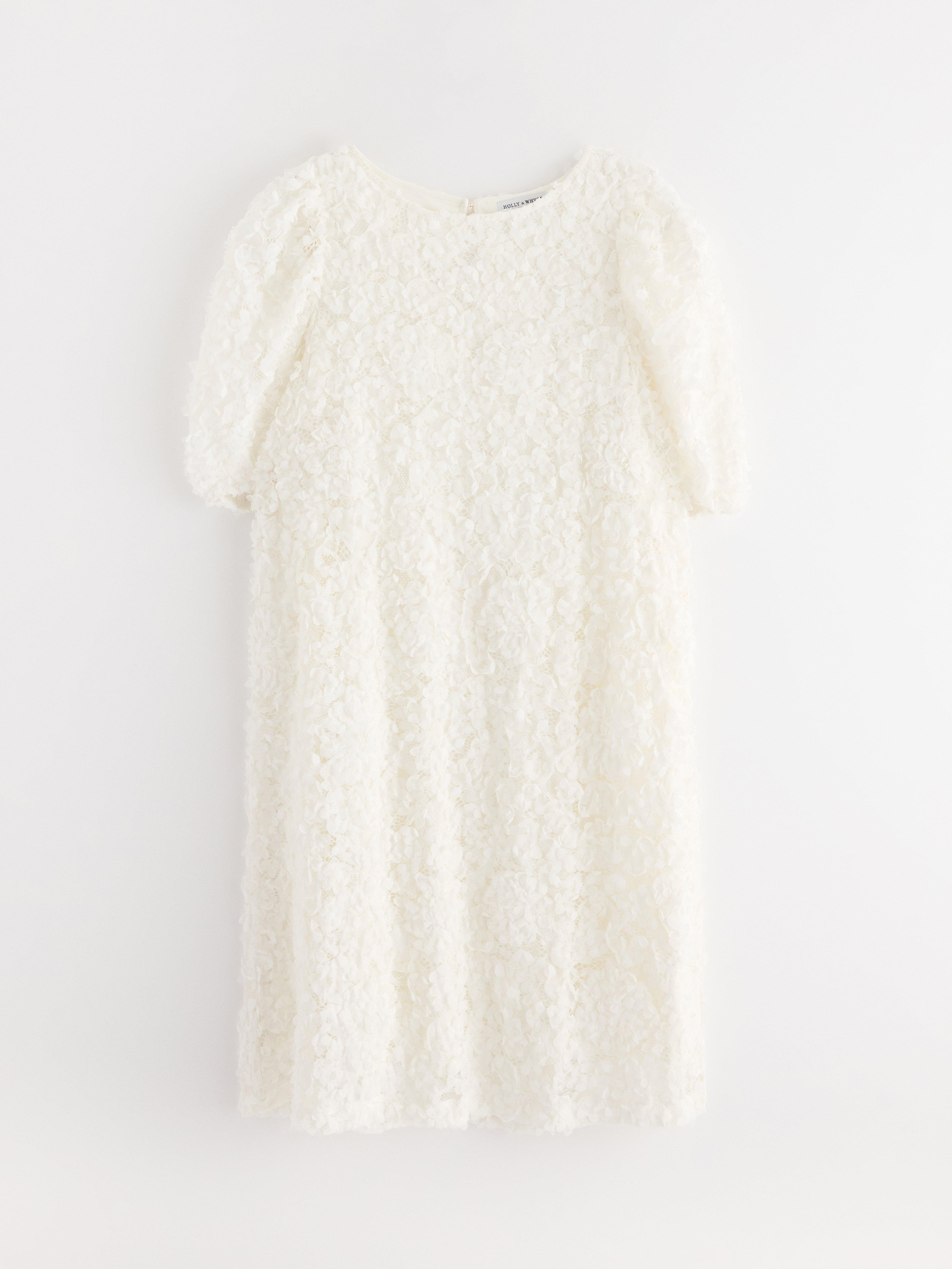 Vestido de renda com flores Off White