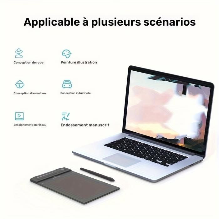 Tablette graphique X1-640: stylet 8192 niv., 5 touches, pad 15,2x9,5 cm, USB, Mac/PC/Android compatible. Peinture, design, animation