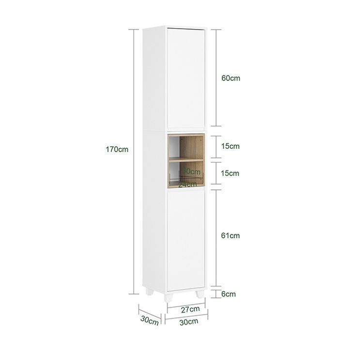 SoBuy Bathroom Column Cabinet 30x30x170 cm with 2 Doors and Compartments, Adjustable Shelves, White