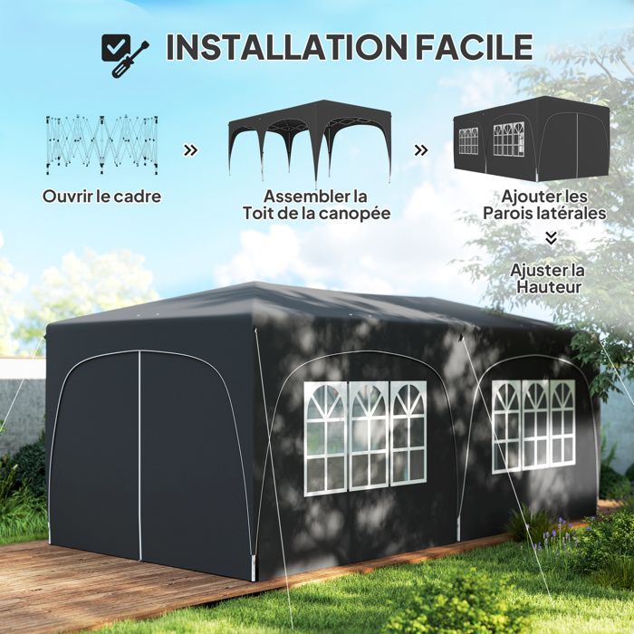 Cenador plegable emergente de 3 x 6 m - Outsunny - Altura ajustable - Bolsa de transporte y sacos de arena - Gris oscuro
