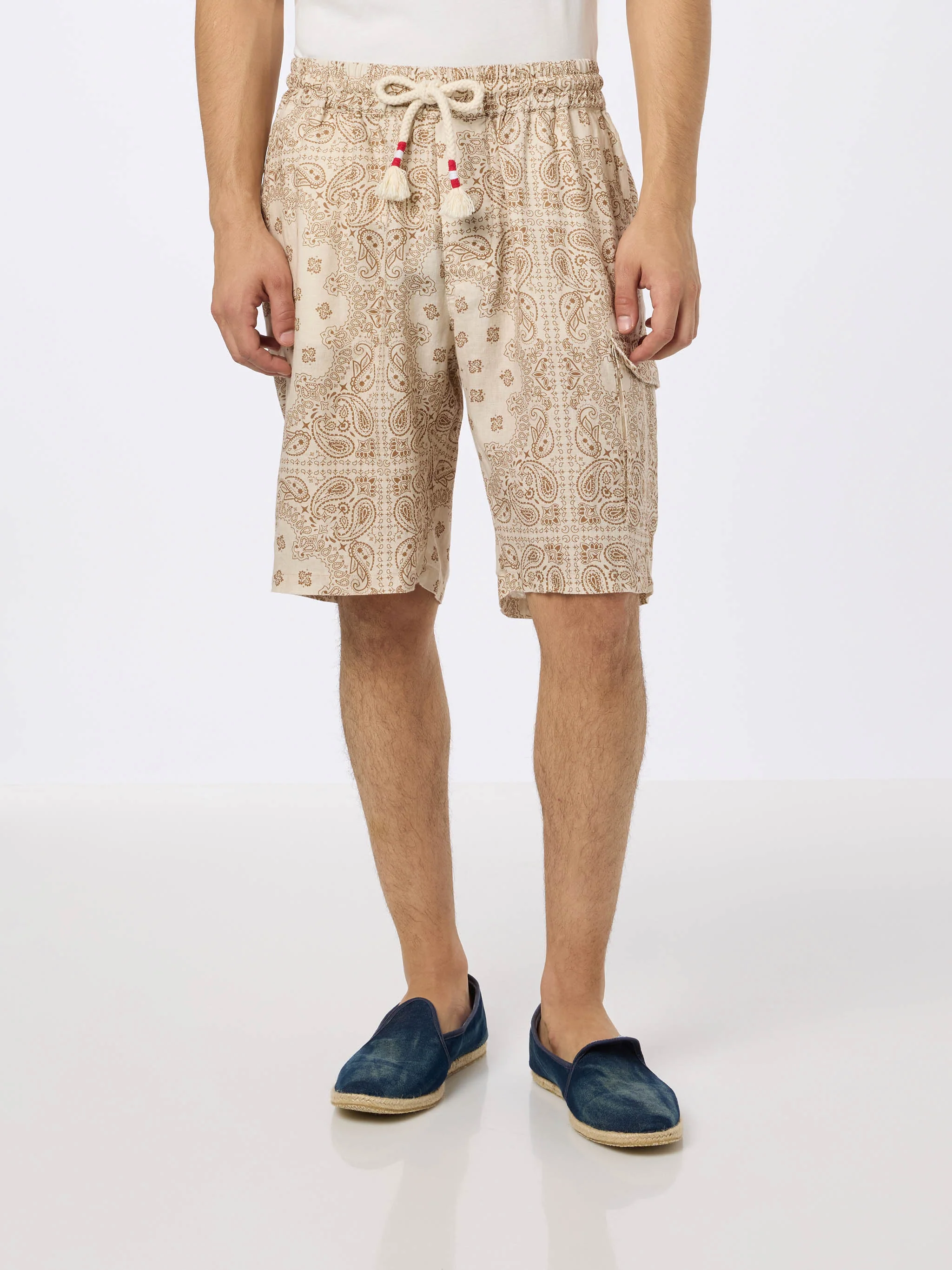 Marseille herenbermudashorts van linnen met bandana-print