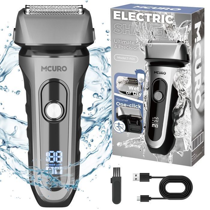 Rasoir Électrique MCURO 2 en 1 Multifonction à 3 Lames - Affichage LED - Avec Tondeuse Pop-up - IPX7 Étanche - Chargement USB