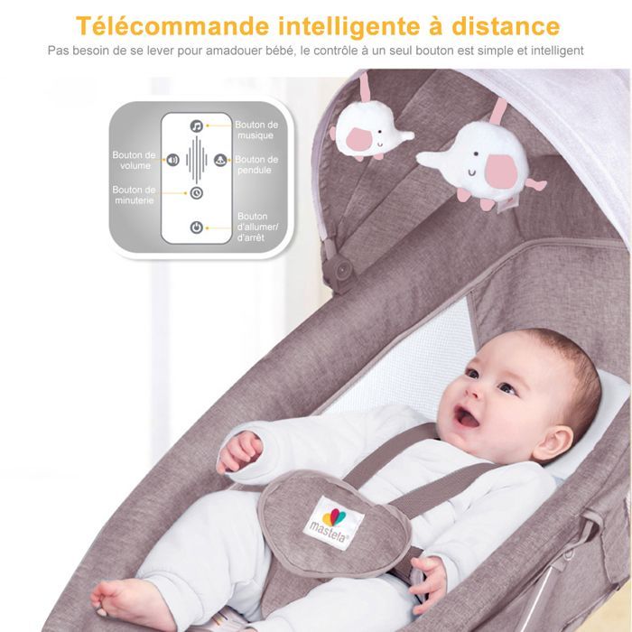 3-in-1 elektrische babyschommel met afstandsbediening - wipstoel/wieg met 5 schommelsnelheden - Bluetooth-muziek - Roze