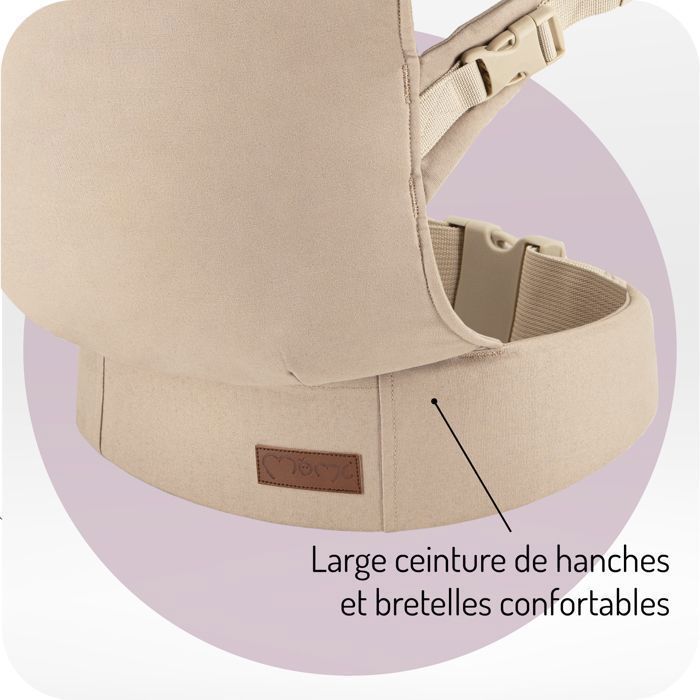 MoMi COLLET – Portabebés ergonómico y fisiológico – Para llevar al bebé delante o a la espalda – Ajustable – Hasta 15 kg – Beige