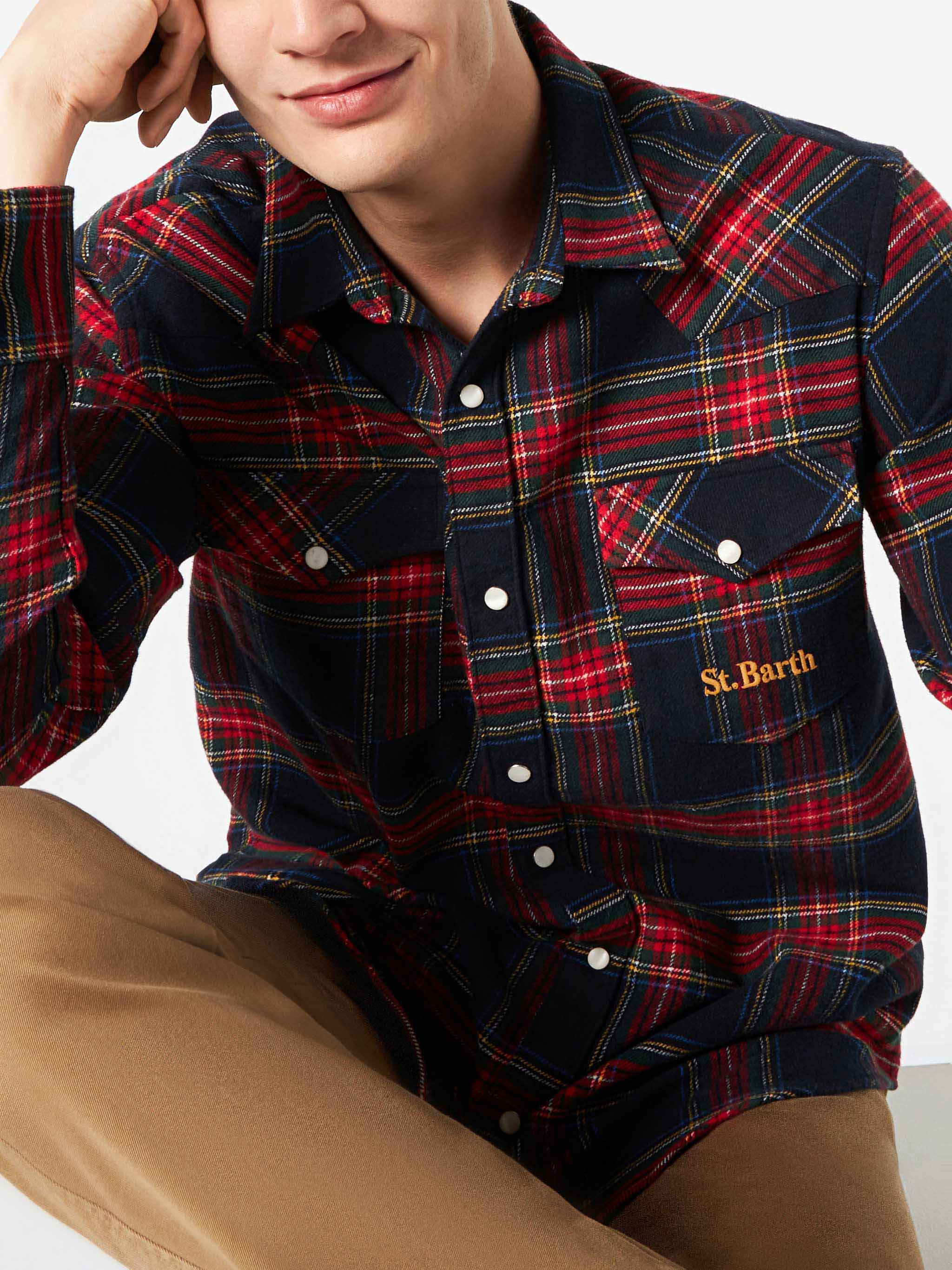 Camisa de hombre con estampado de tartán azul marino