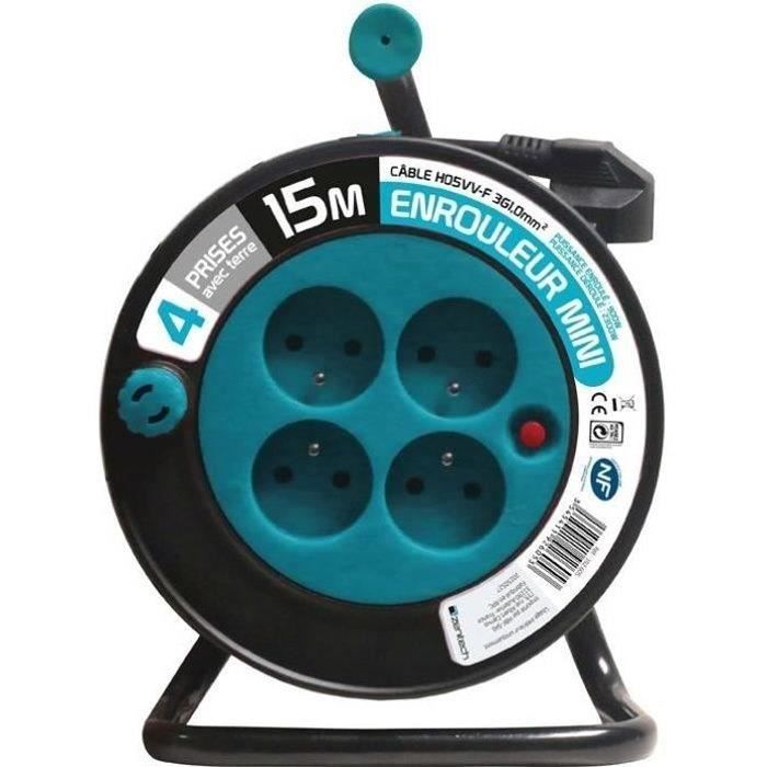 Enrouleur ménager ZENITECH 15m 3G1 mm² - Bleu