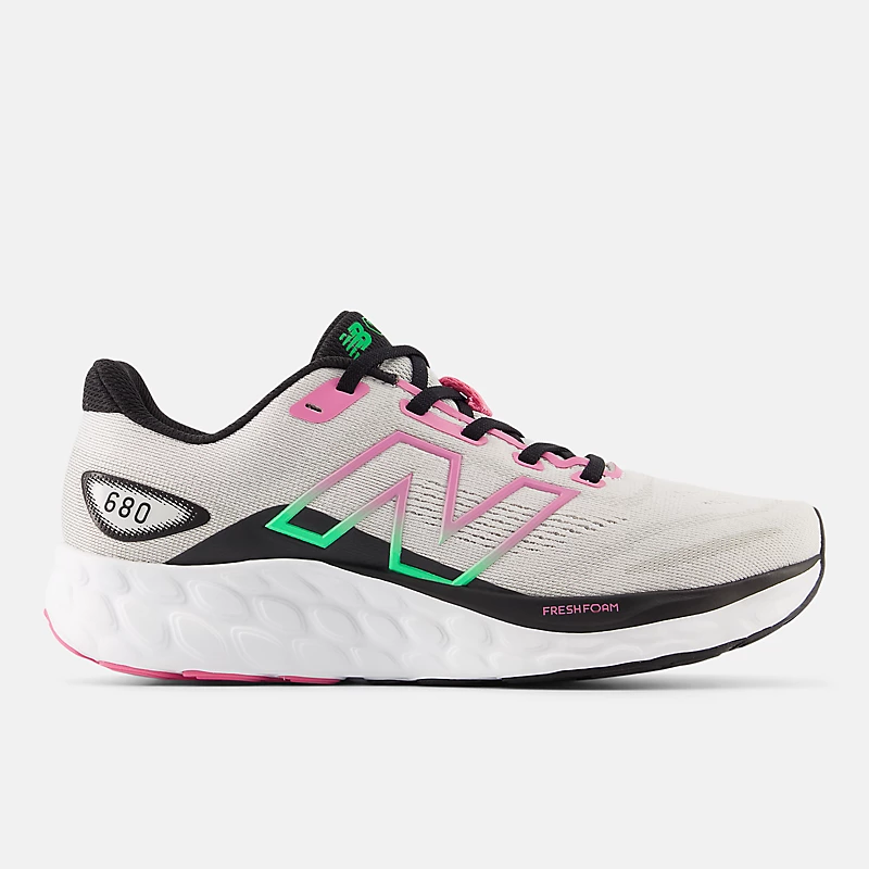 Fresh Foam 680 v8 für Damen – Grau Matt mit Schwarz und Real Pink