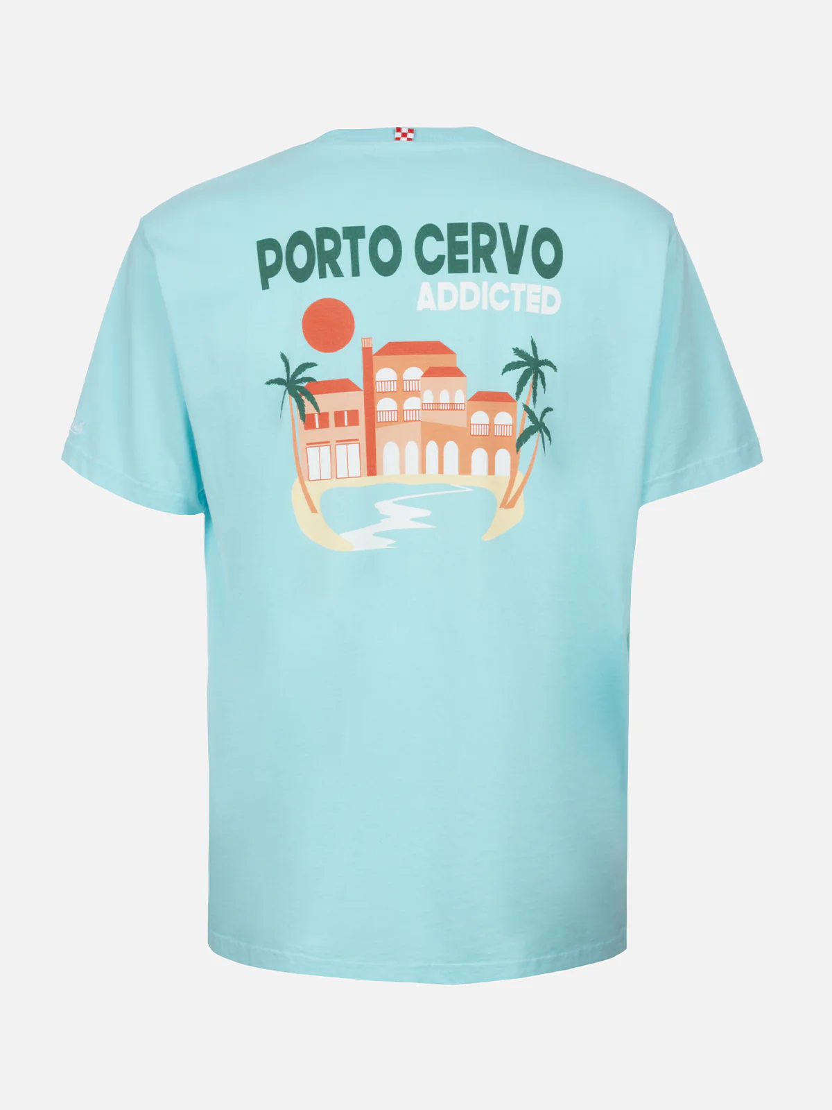 Heren katoenen T-shirt met print van een ansichtkaart van Porto Cervo