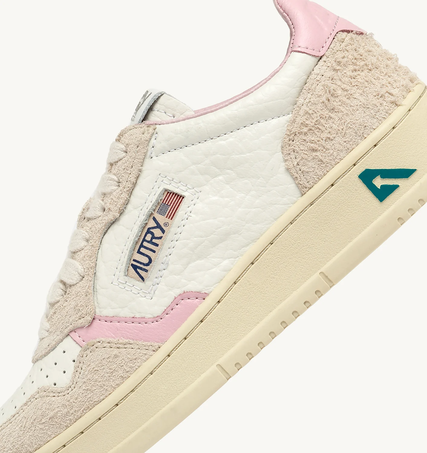 SNEAKERS MEDALIST LOW IN PELLE BICOLOR BIANCO E ROSA E SUEDE BEIGE EFFETTO HAIR
