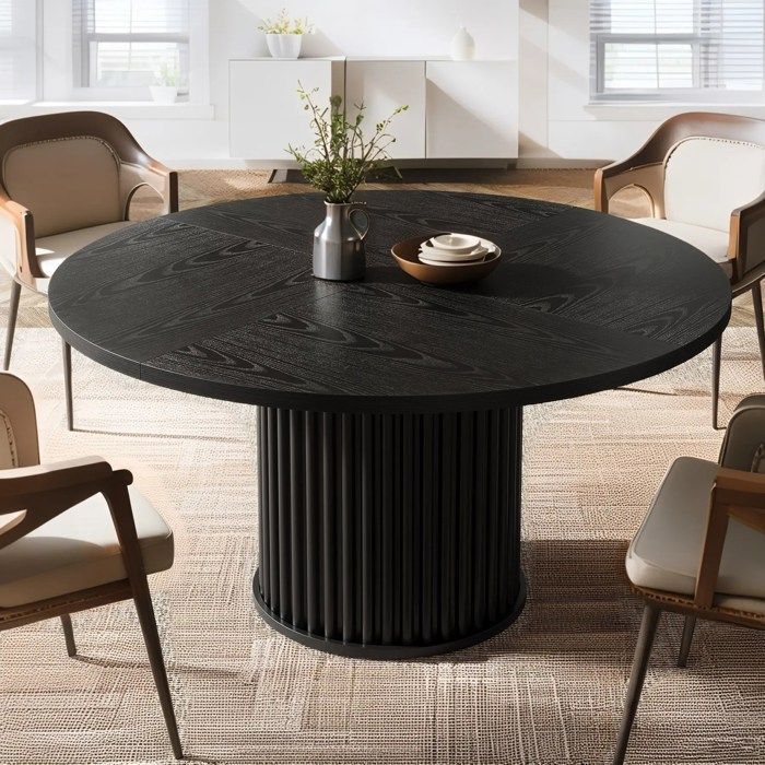 Table Ronde Salle Manger -120 x 76,5 cm - Table de Cuisine Noire avec Plateau en Boi -  pour Salle à Manger, Cuisine, Salon
