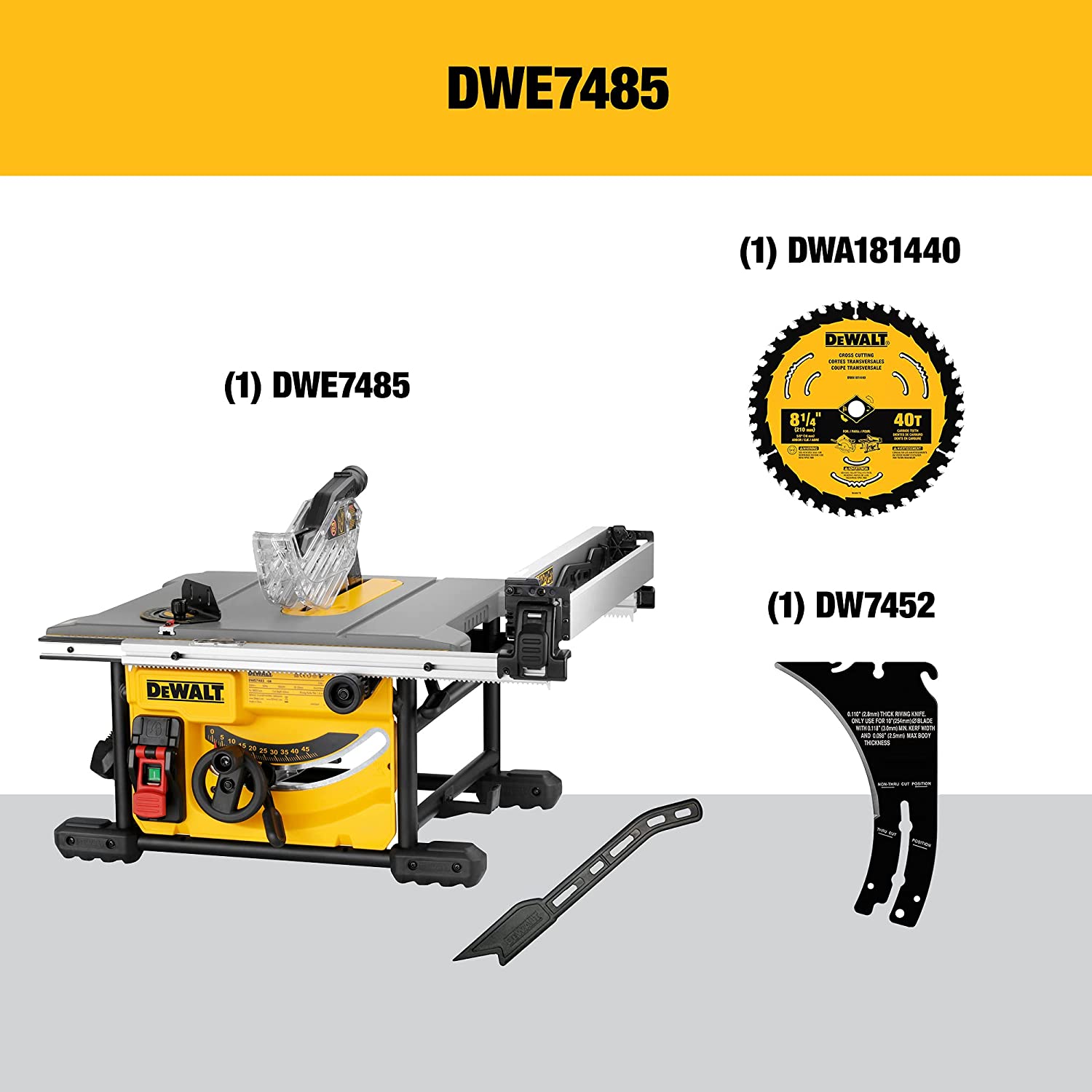 DEWALT kompakt bordsag for konstruksjon, 8-1/4 tommer (DWE7485)