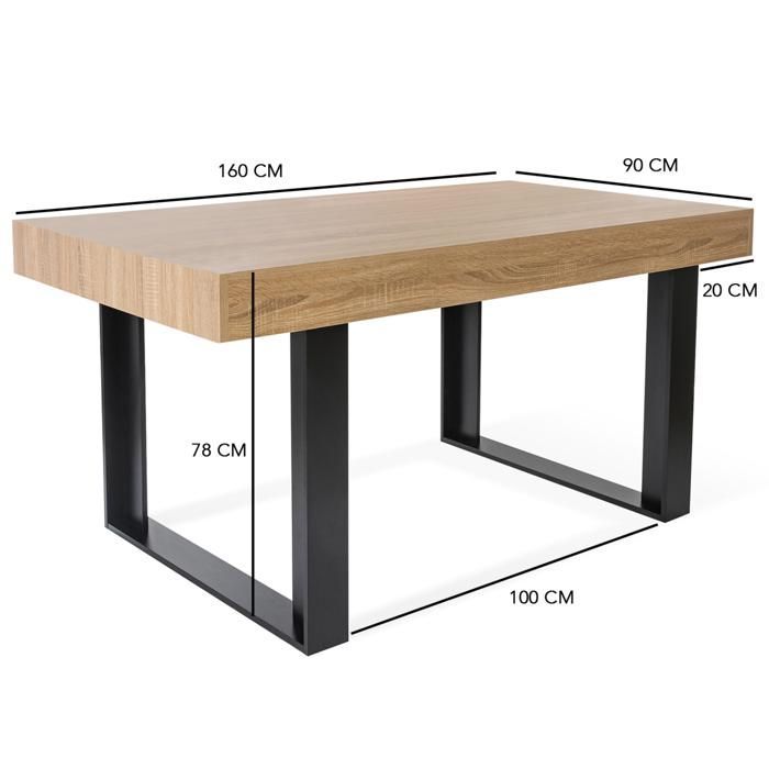 IDMARKET Table à manger rectangle PHOENIX 6 personnes bois et noir 160 cm