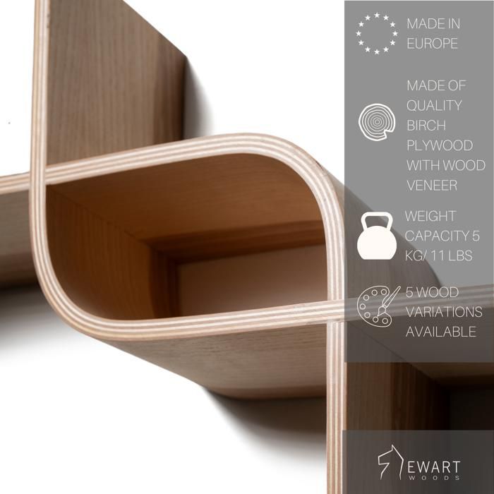 Étagère murale flottante en bois noyer – Design courbé – 65cm – Rangement mural décoratif