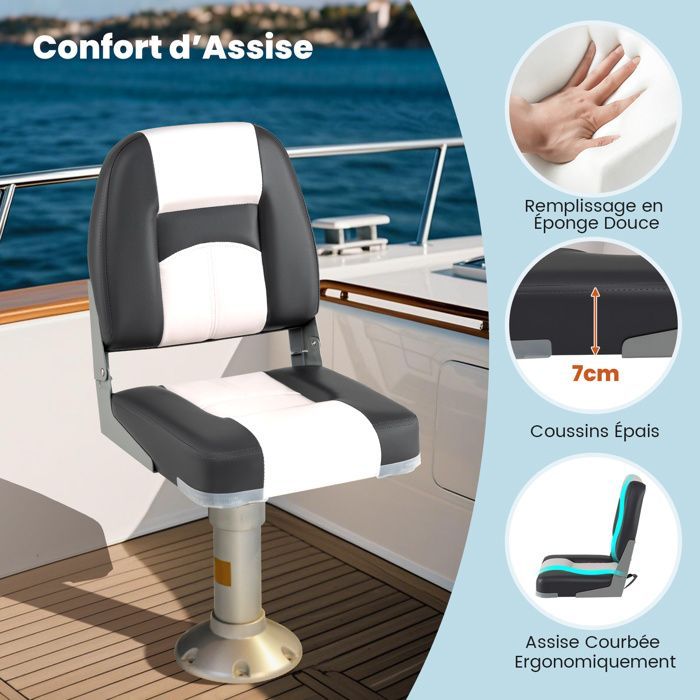 Asiento plegable de 2 piezas para barco COSTWAY con respaldo y 4 tornillos, impermeable, para barco de pesca o kayak, 42 x 49 x 51 cm, gris.