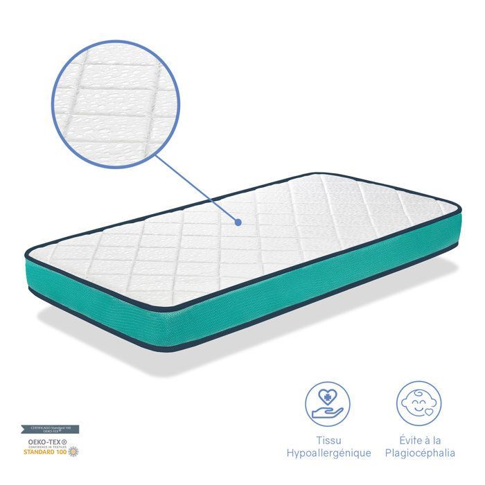 Matelas Bébé DANTE 70X140 Epaisseur 10 CM - Noyau mousse perforée et Anti Bactérien