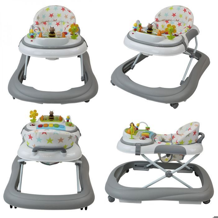 Girello musicale pieghevole regolabile in altezza per bambini - Grigio - Monsieur Bébé
