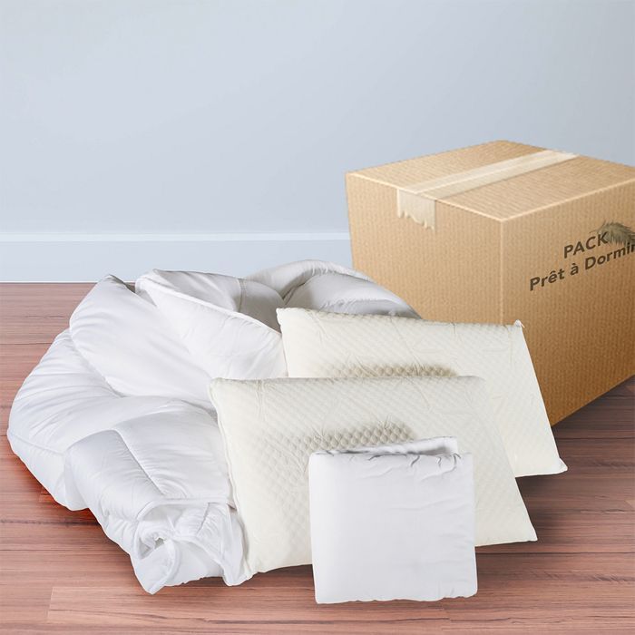 Conjunto de cama completo: Travesseiro(s) + Protetor de colchão + Edredom branco 160x200 cm