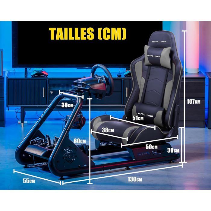Simulateur de Conduite - GTPLAYER - GTS03-GY - Siège avec Haut-Parleurs - Réglable - Compatible PC