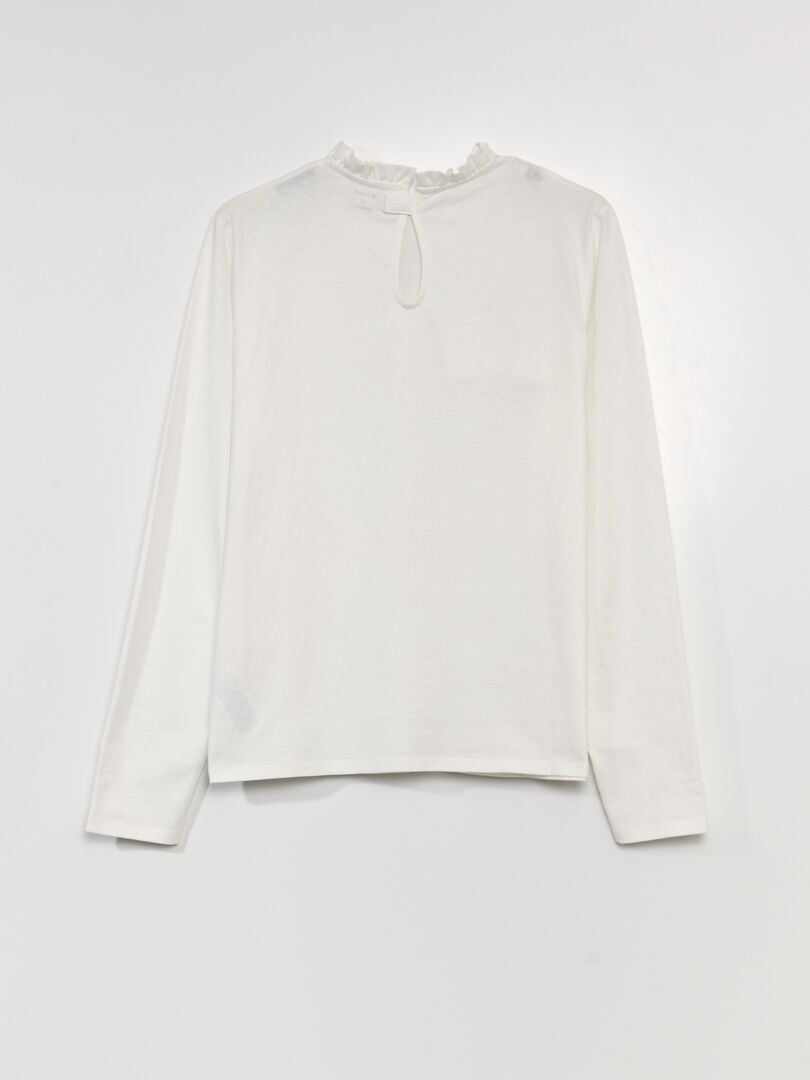 T-shirt met rucheskraag - So Easy - Wit
