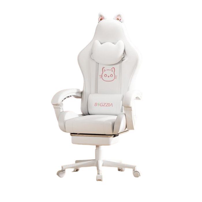 Chaise Gaming - Chaise Bureau Ergonomique - Support Lombaire Massage - Repose-pied - 135°Dossier inclinable - jusqu'à 130Kg - Blanc