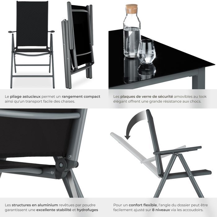 Ensemble table et chaises de jardin - TECTAKE - Ensemble de repas extérieur POMPEII pour 8 personnes - Anthracite