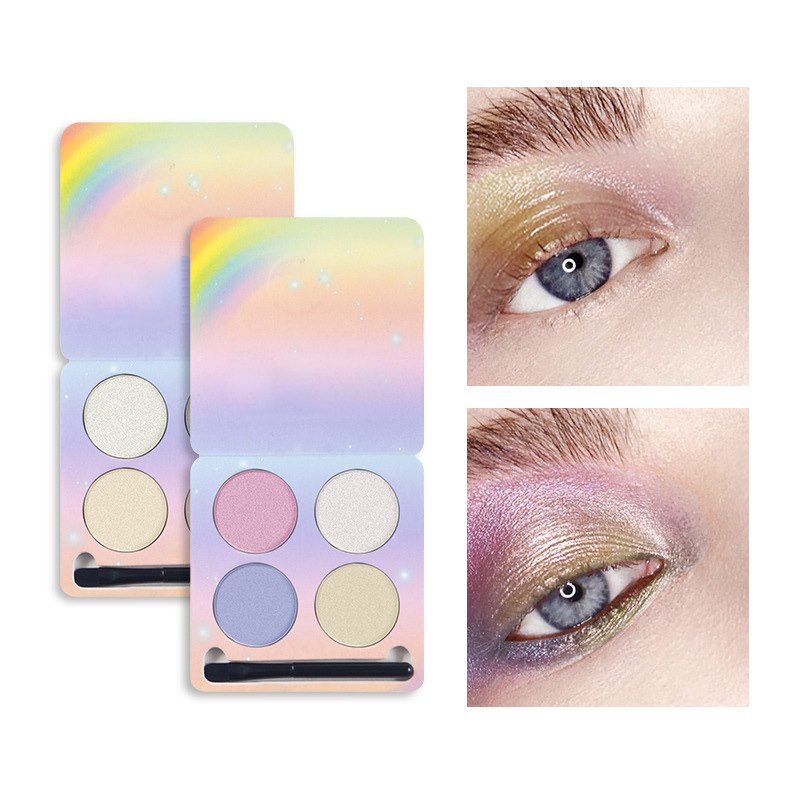 Palette de fards à paupières Shimmer 4 couleurs, texture douce, illuminateur longue tenue, waterproof, pigmentée, pour un regard éclatant. Maquillage avec pinceau.