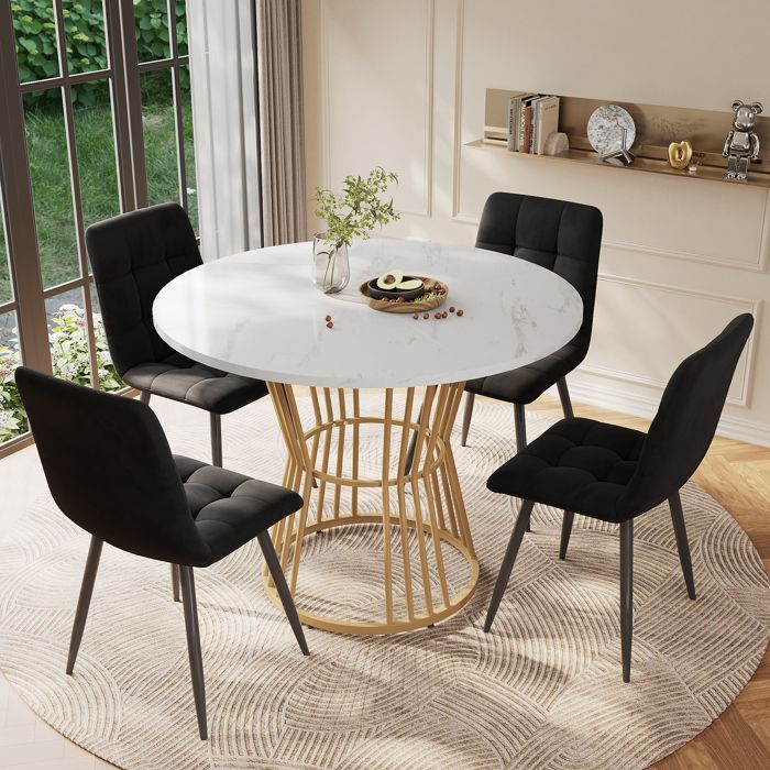 Tavolo da cucina - Moderno in marmo - Gambe in metallo dorato - Diametro 100 cm - Design contemporaneo