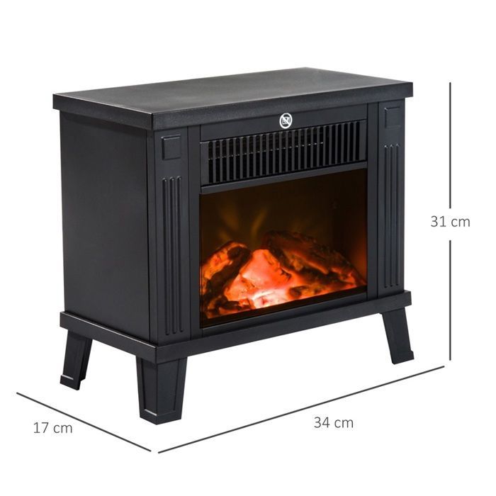 Cheminée électrique cheminée électrique 6001200w métal noir 34x17x31 cm pour des nuits confortables