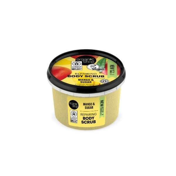 „Organic Shop“ atkuriamasis kūno šveitiklis „Mangas ir cukrus“, 250 ml