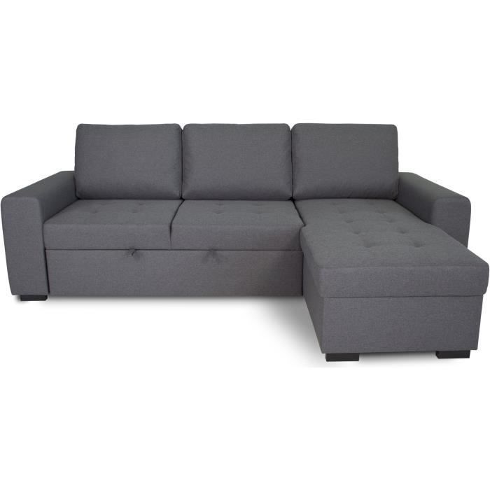 Sofá cama esquinero reversible CATHY de 3 plazas - Tela gris - Ancho 242 x Profundidad 155 x Alto 85 cm