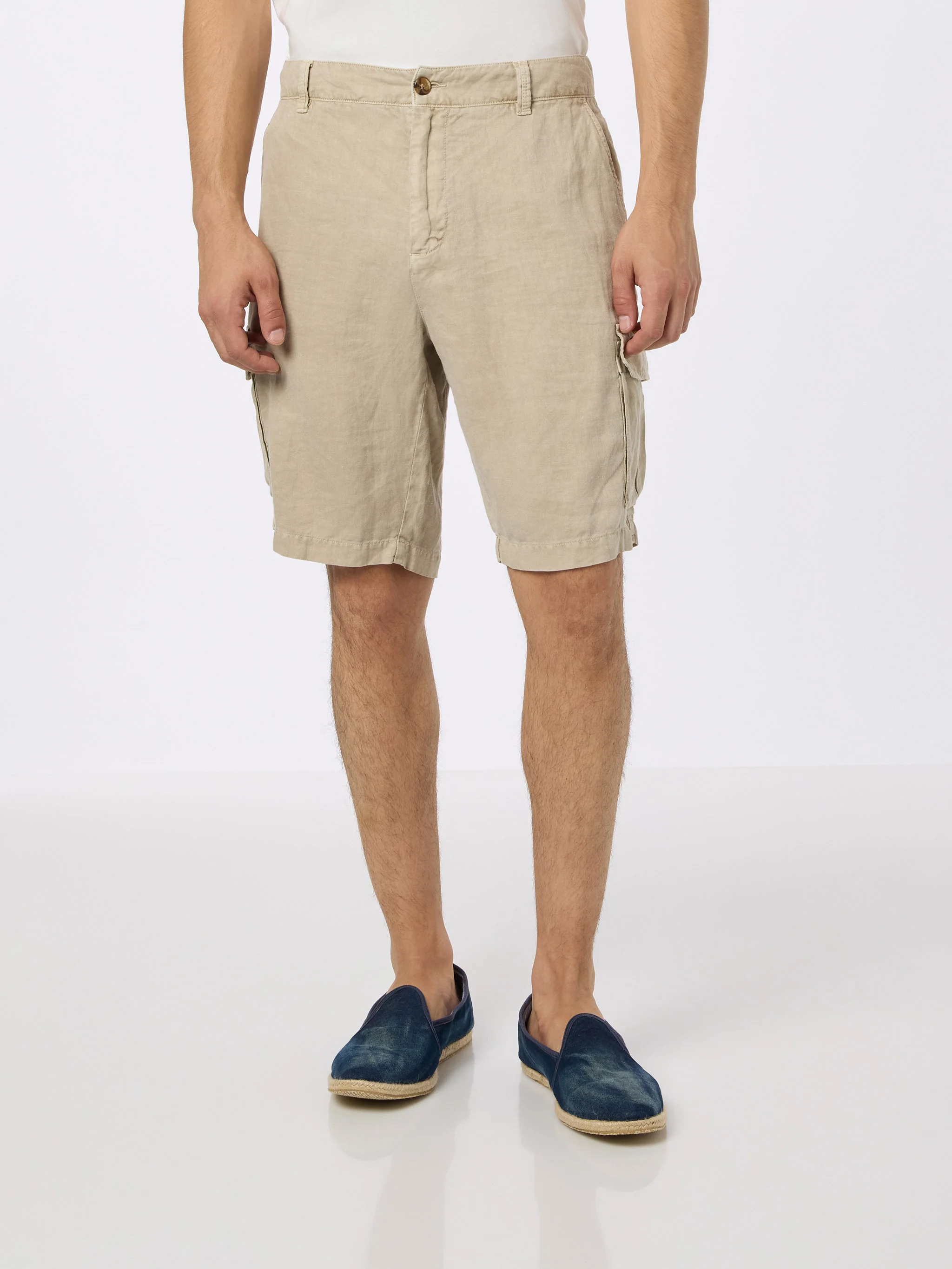 Herenbermudashort van beige linnen Rodi