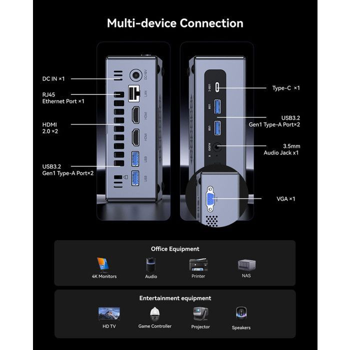 NiPoGi Mini PC Gamer Intel Core i5-12600H (4,5 GHz, 12C/16T), Grafica Intel Iris XE-16Go DDR4 512GB SSD Desktop Computer, WiFi 6
