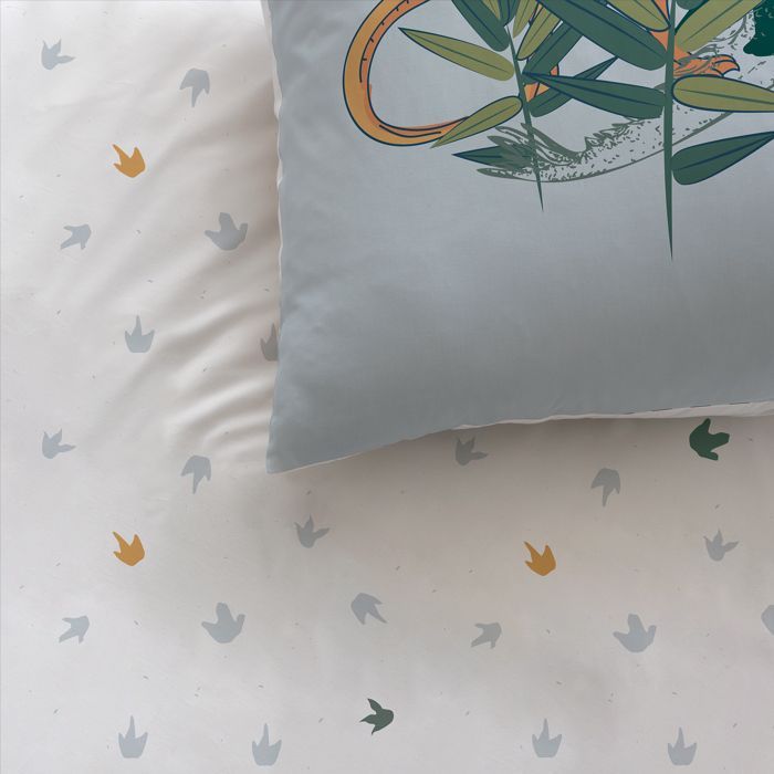 Parure de lit enfant 100% coton - MATT & ROSE - DINO JUNGLE - Gris/blanc - 140x200+63x63cm