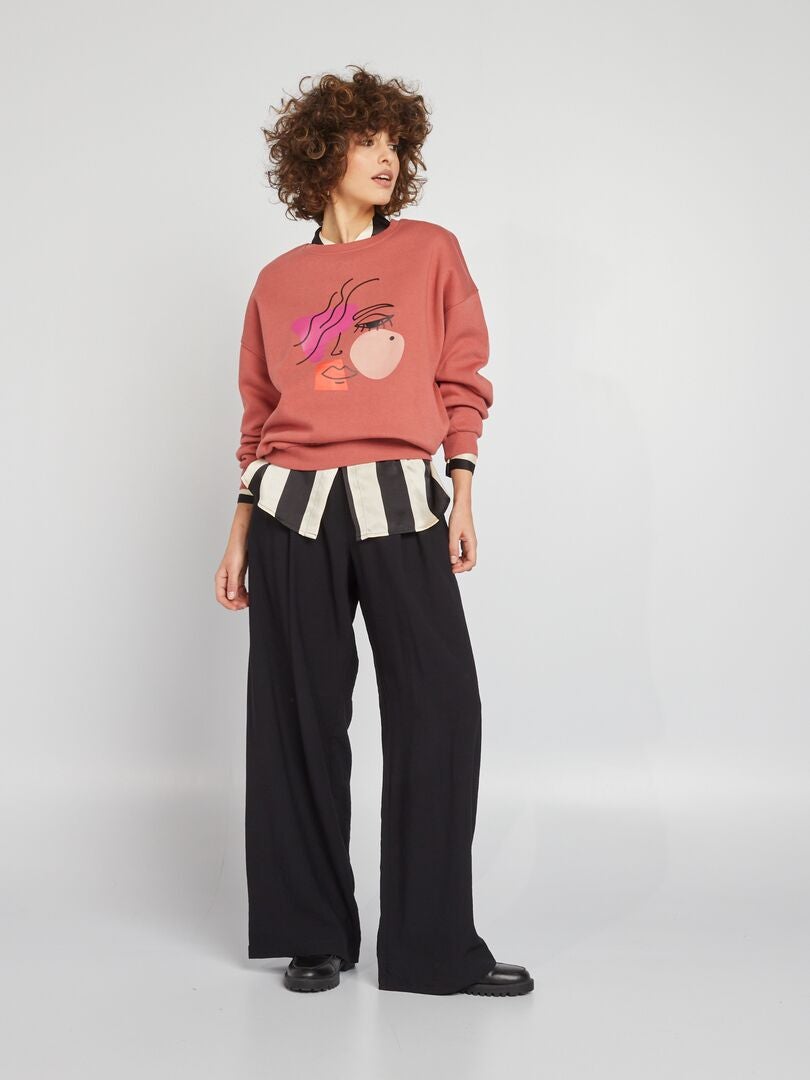 Bedrukte fleece sweater - ROOD