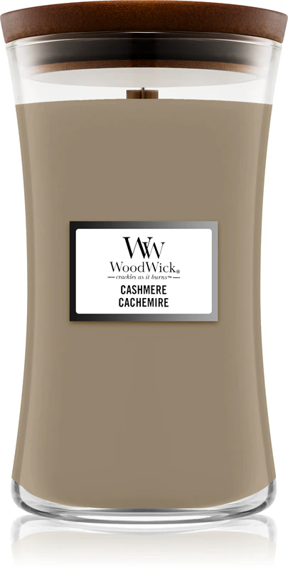 Woodwick Cashmere geurkaars met houten lont
