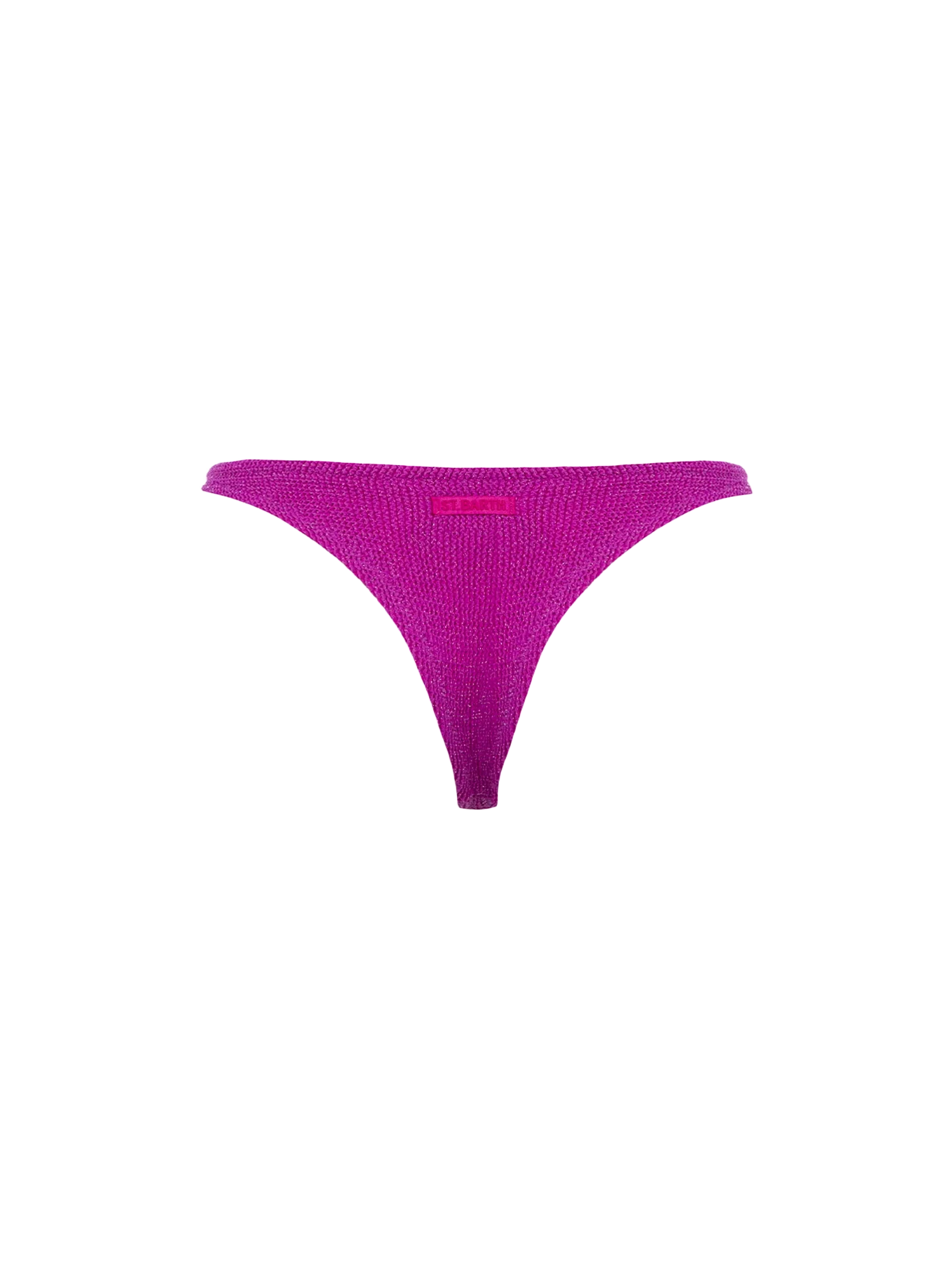 Naomi dameszwembroekje van fuchsia lurex met een speelse, gekreukte look.